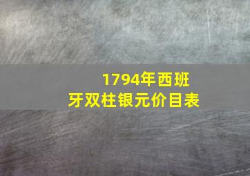 1794年西班牙双柱银元价目表