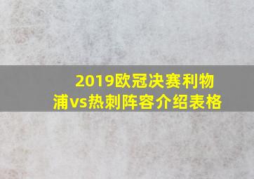 2019欧冠决赛利物浦vs热刺阵容介绍表格