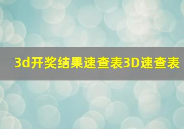 3d开奖结果速查表3D速查表