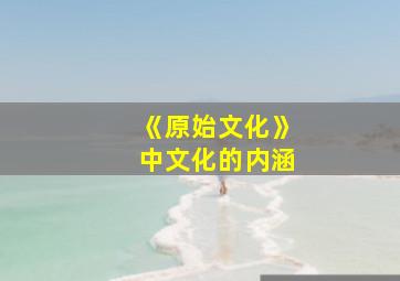 《原始文化》中文化的内涵