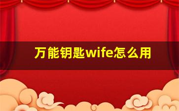 万能钥匙wife怎么用