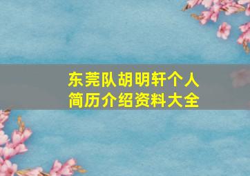 东莞队胡明轩个人简历介绍资料大全