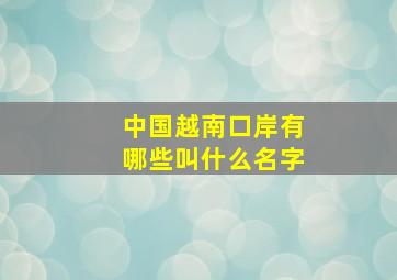 中国越南口岸有哪些叫什么名字