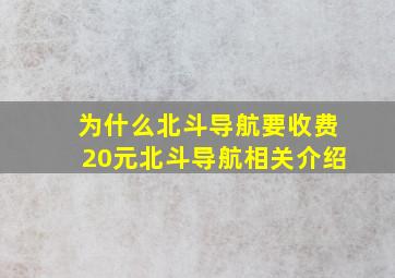 为什么北斗导航要收费20元北斗导航相关介绍