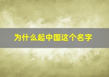 为什么起中国这个名字