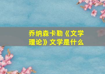 乔纳森卡勒《文学理论》文学是什么