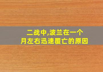 二战中,波兰在一个月左右迅速覆亡的原因