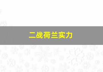 二战荷兰实力