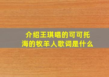 介绍王琪唱的可可托海的牧羊人歌词是什么