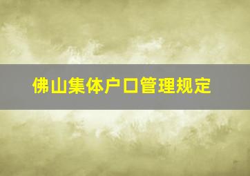 佛山集体户口管理规定