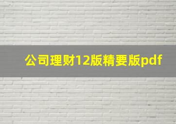 公司理财12版精要版pdf