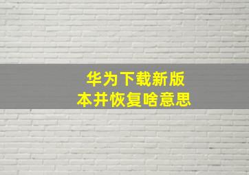 华为下载新版本并恢复啥意思