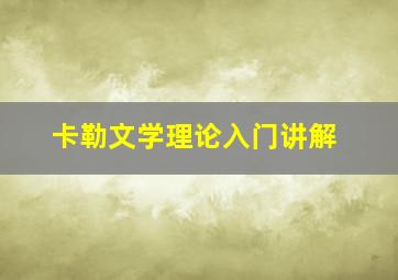 卡勒文学理论入门讲解