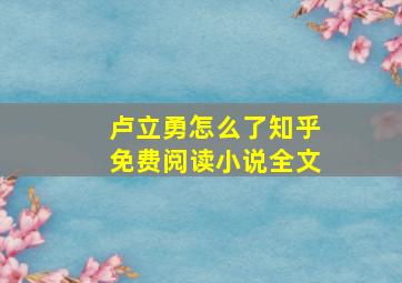 卢立勇怎么了知乎免费阅读小说全文