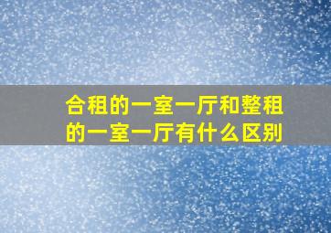 合租的一室一厅和整租的一室一厅有什么区别