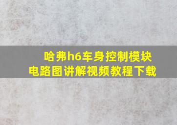 哈弗h6车身控制模块电路图讲解视频教程下载