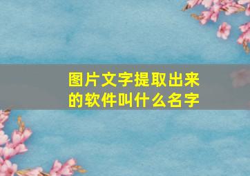 图片文字提取出来的软件叫什么名字