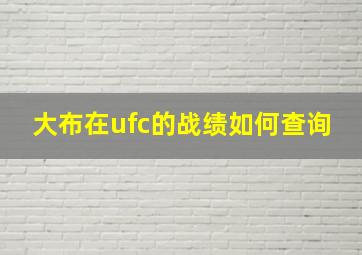 大布在ufc的战绩如何查询