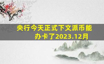 央行今天正式下文派币能办卡了2023.12月