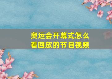 奥运会开幕式怎么看回放的节目视频