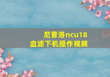 尼普洛ncu18血滤下机操作视频