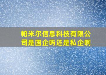 帕米尔信息科技有限公司是国企吗还是私企啊