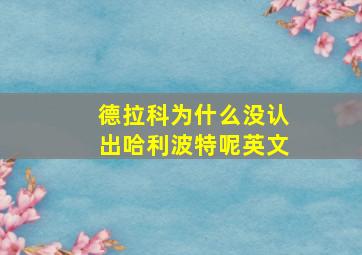 德拉科为什么没认出哈利波特呢英文