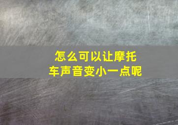 怎么可以让摩托车声音变小一点呢