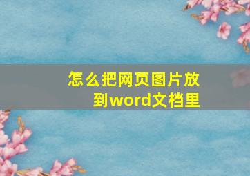 怎么把网页图片放到word文档里