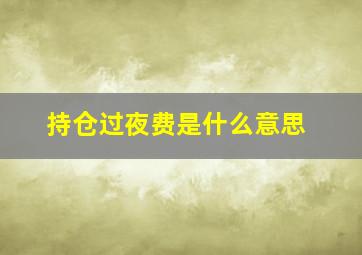 持仓过夜费是什么意思