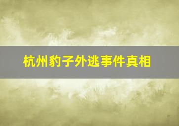 杭州豹子外逃事件真相