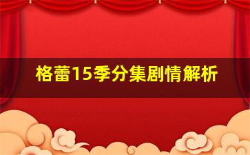 格蕾15季分集剧情解析