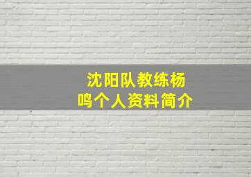 沈阳队教练杨鸣个人资料简介