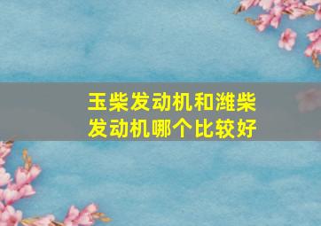 玉柴发动机和潍柴发动机哪个比较好