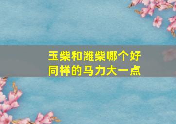 玉柴和潍柴哪个好同样的马力大一点