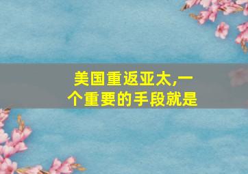 美国重返亚太,一个重要的手段就是