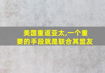 美国重返亚太,一个重要的手段就是联合其盟友