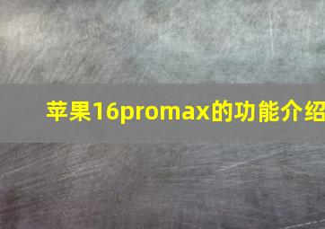 苹果16promax的功能介绍