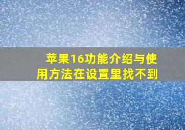 苹果16功能介绍与使用方法在设置里找不到