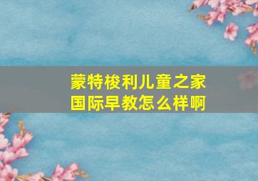 蒙特梭利儿童之家国际早教怎么样啊