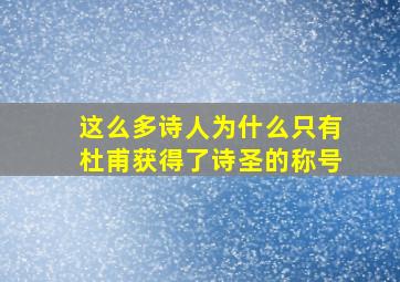 这么多诗人为什么只有杜甫获得了诗圣的称号