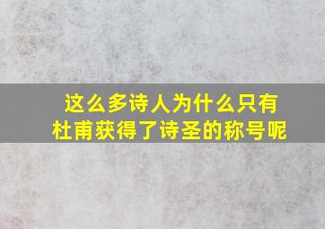 这么多诗人为什么只有杜甫获得了诗圣的称号呢