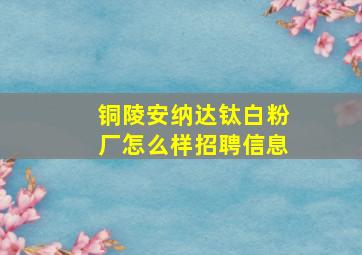 铜陵安纳达钛白粉厂怎么样招聘信息