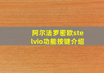 阿尔法罗密欧stelvio功能按键介绍