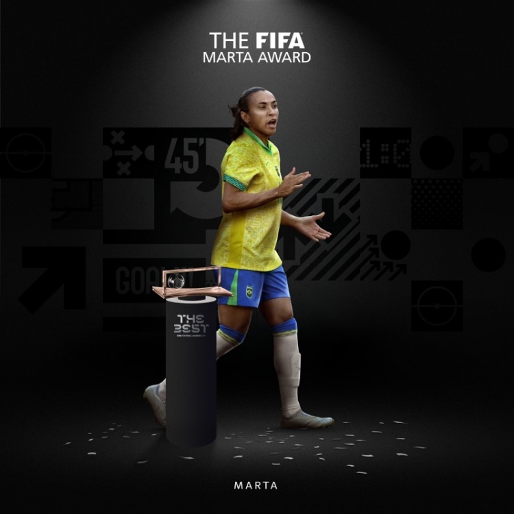 女足版普斯卡什！FIFA官方：巴西传奇玛塔获得首届玛塔奖