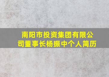 南阳市投资集团有限公司董事长杨振中个人简历