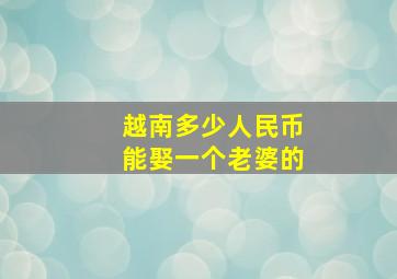 越南多少人民币能娶一个老婆的