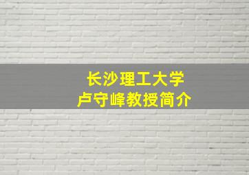 长沙理工大学卢守峰教授简介