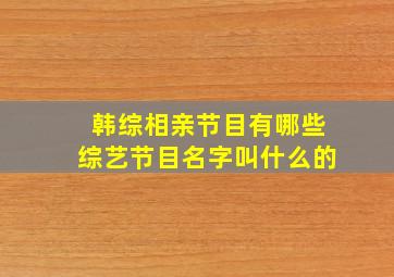 韩综相亲节目有哪些综艺节目名字叫什么的